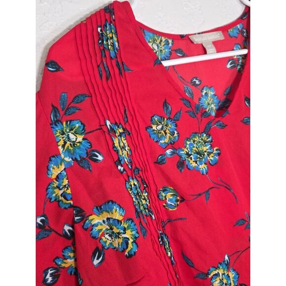 Woman Within Boho Top Large 18/20 Red Floral Peasant Flowy Shirt - Picture 2 of 6